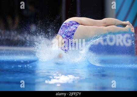Budapest, Hungary. 2nd July, 2022. Mikami Sayaka of Japan competes during the women's 3m springboard final of diving at the 19th FINA World Championships in Budapest, Hungary, July 2, 2022. Credit: Zheng Huansong/Xinhua/Alamy Live News Stock Photo