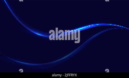 Abstract blue shiny glowing wave moving lines with lighting effect design elements on dark background. Technology digital concept. Vector illsutration Stock Vector