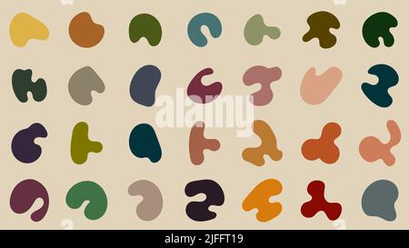Set of abstract fluid or liquid blob shape elements isolated on brown background flat design minimal style. Vector graphic illustration Stock Vector