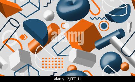 3D geometric elements seamless pattern isolated on white background. Vector illustration Stock Vector