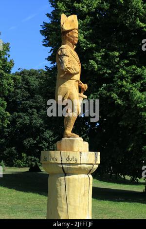 Admiral Lord Horatio Nelson, Burnham Thorpe, Norfolk, wood carving Stock Photo