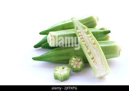 Close up fresh okra isolated on a white background Stock Photo
