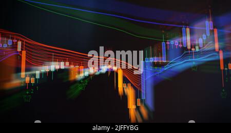 Concept investment. Moving average graph .Stock market graph on technology abstract background Stock Photo