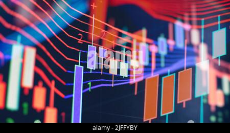 Chart on LED display concept. A large display of daily stock market price and quotation. Indicator financial forex trade Stock Photo