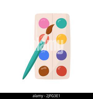 Painting tools elements. Art supplies, brushes, palette. Drawing creative materials for workshops designs. School supplies. Stock Vector