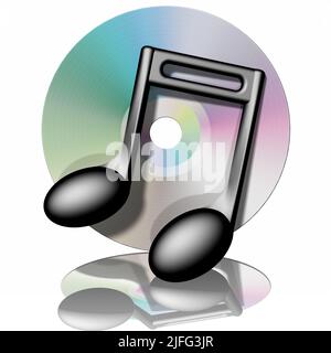 3D illustration.  Music CD with musical note isolated on white background with reflection Stock Photo