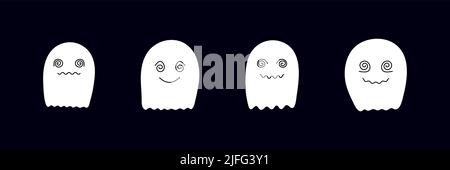 Set of ghosts with scary smiling faces for Halloween. Vector flat style illustration for design poster, banner, print. Stock Vector