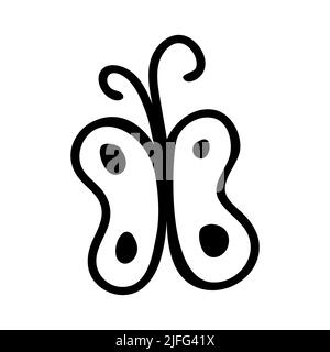 Butterfly, insect, flat line art illustration in doodle style. Cute butterfly, moth. Insect icon Stock Vector