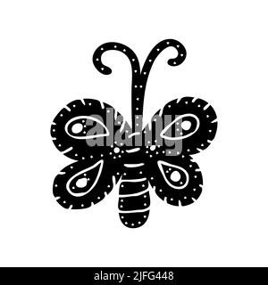 Butterfly, insect, flat line art illustration in doodle style. Cute butterfly, moth. Insect icon Stock Vector