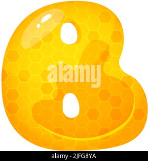 Honey sweet font. Liquid honey cartoon alphabet, Yellow honeycomb vector font. Single letter. Stock Vector