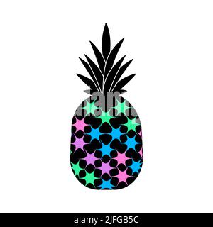 Doodle pineapple. Modern fruit with black leaves. Isolated illustration on a white background. Vector illustration. Stock Vector