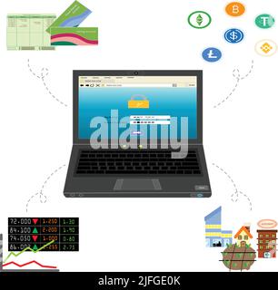 Transaction on the laptop,E-payment with new modern life Stock Vector