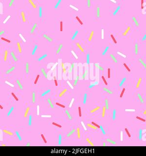 bright seamless background. imitation of sprinkling for a donut. multicolored sticks on a light pink background. seamless pattern. Stock Vector