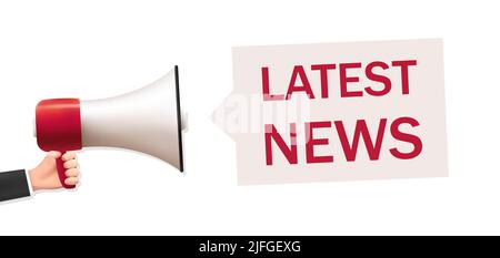 The hand holds a megaphone, breaking news. Vector illustration Stock Vector