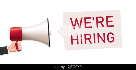 hand holds megaphone with we're hiring Stock Vector