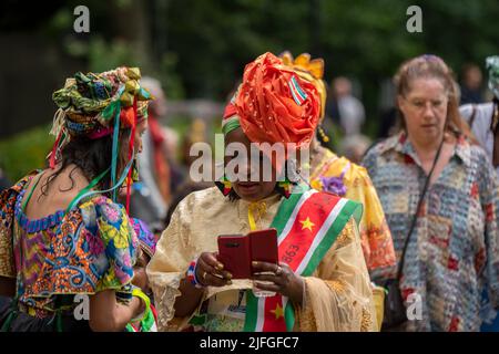 Woman In Traditional Clothes At The Keti Koti Festival At Amsterdam The Netherlands 1-7-2022 Stock Photo