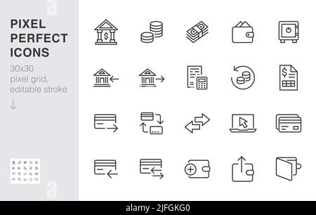 Finance line icon set. Money transfer, bank account, credit card payment cash back minimal vector illustration. Simple outline sign for online banking Stock Vector