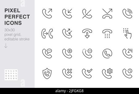 Phone call line icons set. Answer telephone, dial contact, customer service, sms minimal vector illustrations. Simple flat outline sign for web Stock Vector