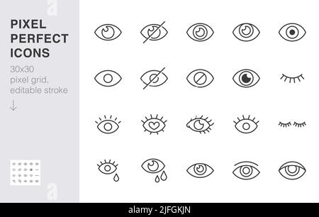 Eye line icon set. Open, closed eyes, visible invisible concept, hidden password, view minimal vector illustrations. Simple outline signs for web Stock Vector