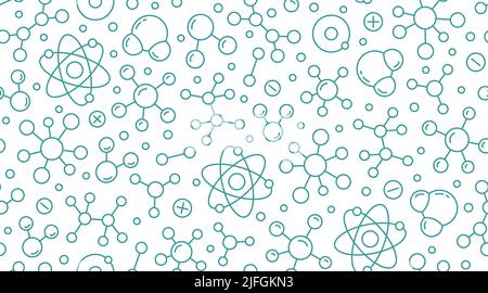 Molecule background, abstract science seamless pattern. Medical, chemistry wallpaper with atom line icons. Scientific research vector illustration Stock Vector