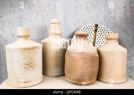 Antique clay decoration set on white background Stock Photo