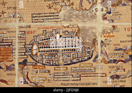 A closeup shot of an 18-19th century vintage map of Jerusalem Stock Photo