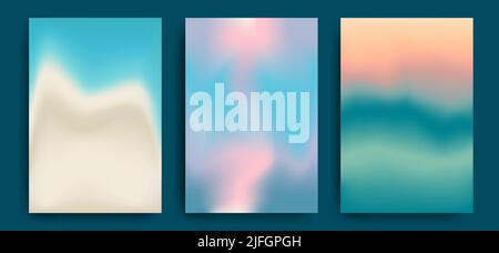 Set of vector gradients in pastel colors. For covers, wallpapers, branding and other projects. Summer palette.Beach, sea, sunset sky. Vector Stock Vector