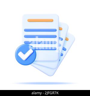 3D Approved Documents Papers Icon Isolated. Stock Vector