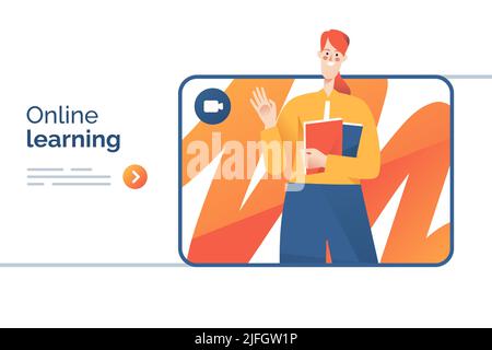 Vector illustration on the subject of online learning, education platform, language course Stock Vector