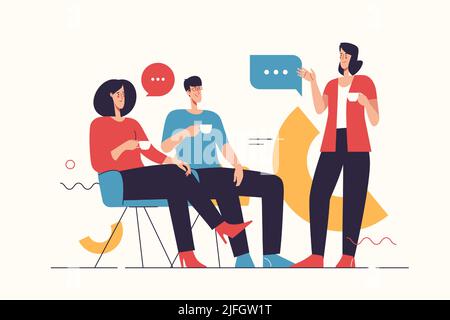 Vector illustration depicting a group of people having coffee break and talking Stock Vector