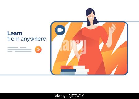 Vector illustration on the subject of online learning, education platform, language course Stock Vector