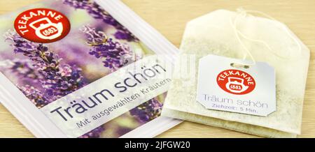 Hamburg, Germany - June 24  2022: Lavendeltee Teebeutel von Teekanne Stock Photo