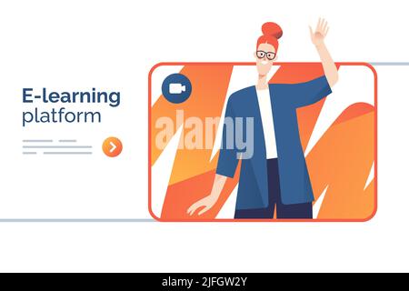 Vector illustration on the subject of online learning, education platform, language course Stock Vector