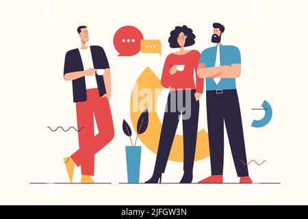 Vector illustration depicting a group of people having coffee break and talking Stock Vector