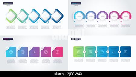 Vector gradient minimalistic infographic templates composed of 5 shapes Stock Vector
