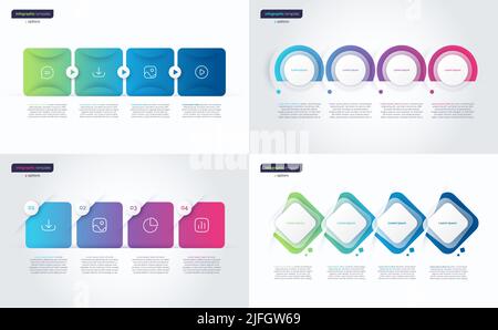 Vector gradient minimalistic infographic templates composed of 4 shapes Stock Vector