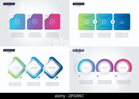 Vector gradient minimalistic infographic templates composed of 3 shapes Stock Vector
