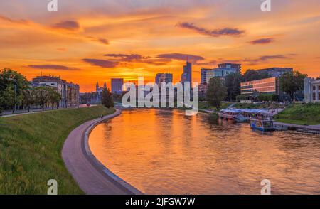 JUNE 27, 2022: Landscape of Vilnius, Lithuania, Europe. Sunset Cityscape. landscape with Neris river Stock Photo
