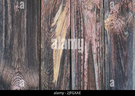 Cracked old boards. Wood planks background, texture. Rough structure. Vintage floor. Brown wooden table, backdrop, timber pattern. Empty space. Retro Stock Photo