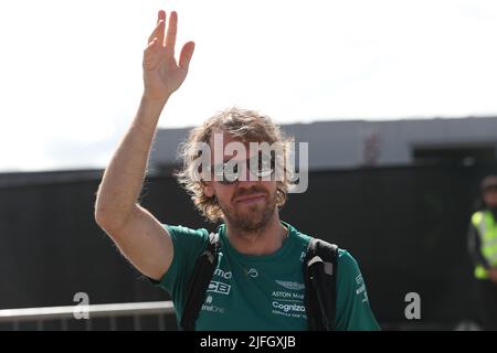 3rd July 2022,  Silverstone Circuit, Silverstone, Northamptonshire, England: British F1 Grand Prix, Race day: Aston Martin Aramco Cognizant F1 Team, Sebastian Vettel Stock Photo