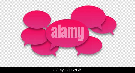 Pink or lilac speech bubbles with shadow on transparent background. The concept of communication of people in society. Vector illustration. Communicat Stock Vector