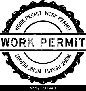 Grunge black work permit word square rubber seal stamp on white ...