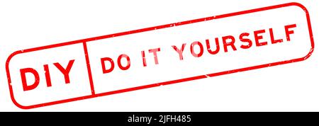 Grunge red DIY do it yourself word square rubber seal stamp on white background Stock Vector