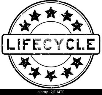 Grunge black lifecycle word with star icon round rubber seal stamp on white background Stock Vector