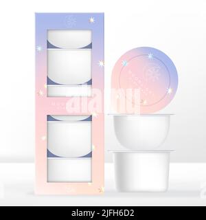Vector Beauty, Coffee or Beverage Capsules or Pods Packaging with Carton Box. Pastel Gradient Moonlight Theme Design. Stock Vector