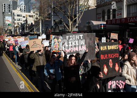 Melbourne, Australia. 2nd July 2022. Solidarity protest for abortion rights, against the overturning of Roe V. Wade by the American Supreme Court where almost 15,000 people attended. Credit: Jay Kogler/Alamy Live News Stock Photo