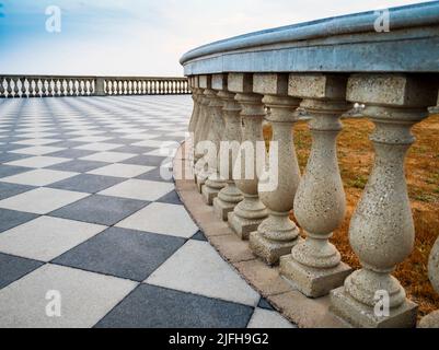 Detail of Terrazza Mascagni, stunning belvedere terrace with a paved checkerboard surface, Livorno, Tuscany, Italy Stock Photo