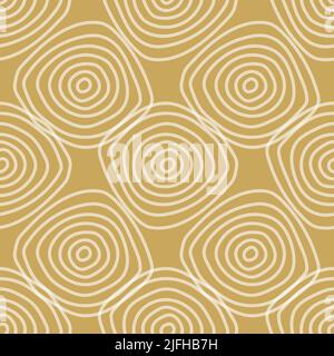 Abstract seamless pattern with hand drawn concentric circles on mustard yellow background. Stock Vector
