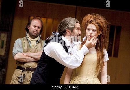 l-r: Patrick Brennan (John), Jason Baughan (Dr Carew), Rose Leslie (May) in BEDLAM by Nell Leyshon at Shakespeare's Globe, London SE1  09/09/2010  design: Soutra Gilmour  director: Jessica Swale Stock Photo