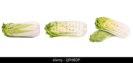 Green napa cabbage on white. Purple chinese cabbage isolated on white background. Set of chinese cabbage leaf, head of cabbage Stock Photo